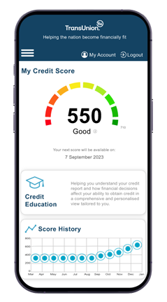 TransUnion CreditView credit education tool displayed on iphone. 