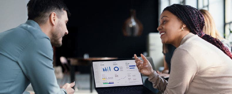 A woman explaining to a man the Five steps to help shape your portfolio growth strategies
