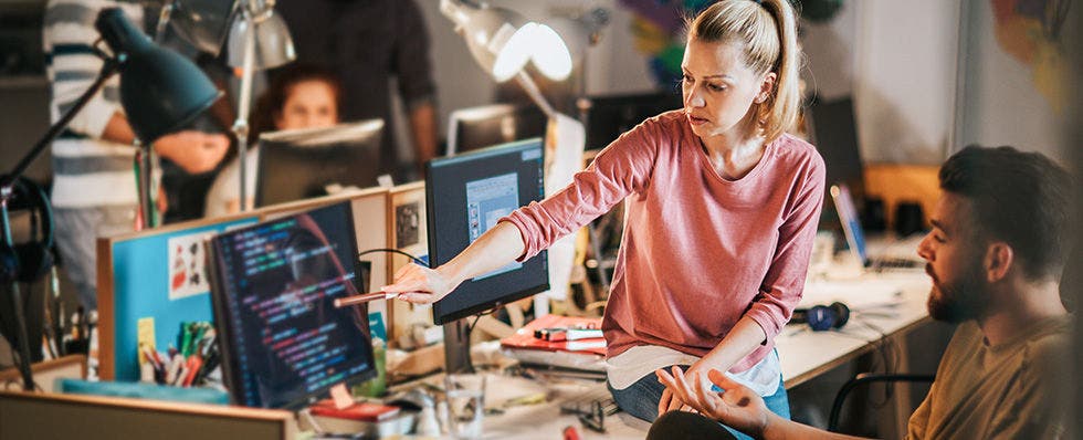 Web developers working on financial services platforms 