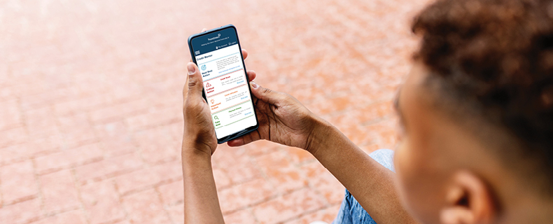 TransUnon CreditView Credit Mentor banner. Credit Mentor add-on CreditView module shown on man's phone.